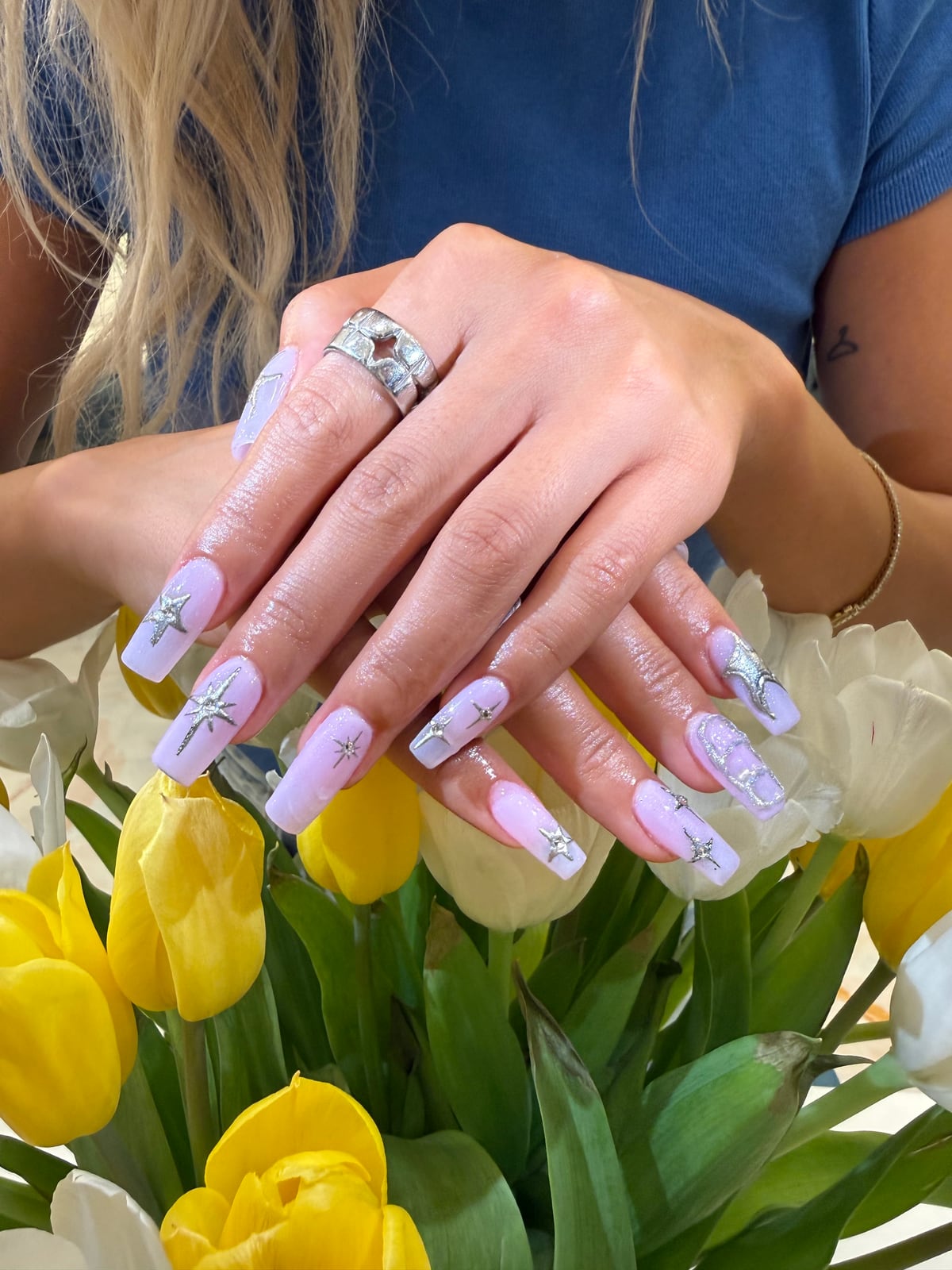 Lilac star nail art from a Los Angeles nail salon